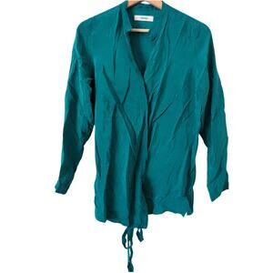Humanoid‎ Italian Fabric Tie Waist Top Green/Blue Small Silky Fiber Soft Viscose
